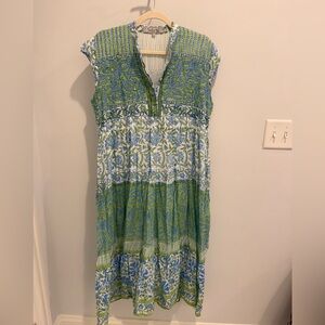 Bella Tu Vibrant Green and Blue Trapeze Maxi Dress